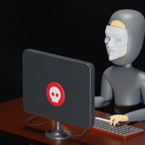 a person sitting at a desk with a computer
